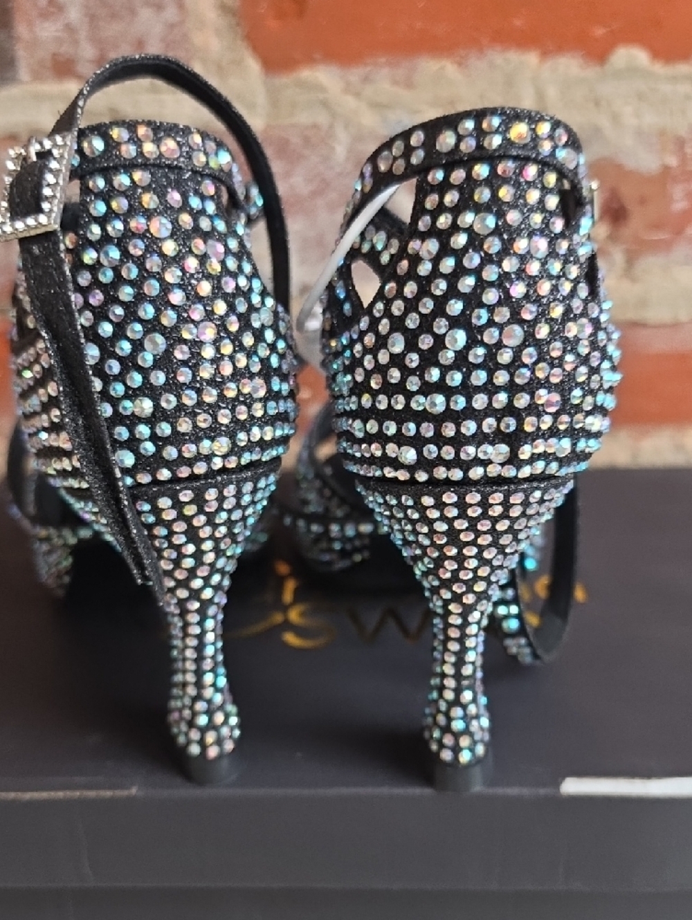 Black Crystal Strappy High-Heel Sandals for Women - Picture 5 of 6